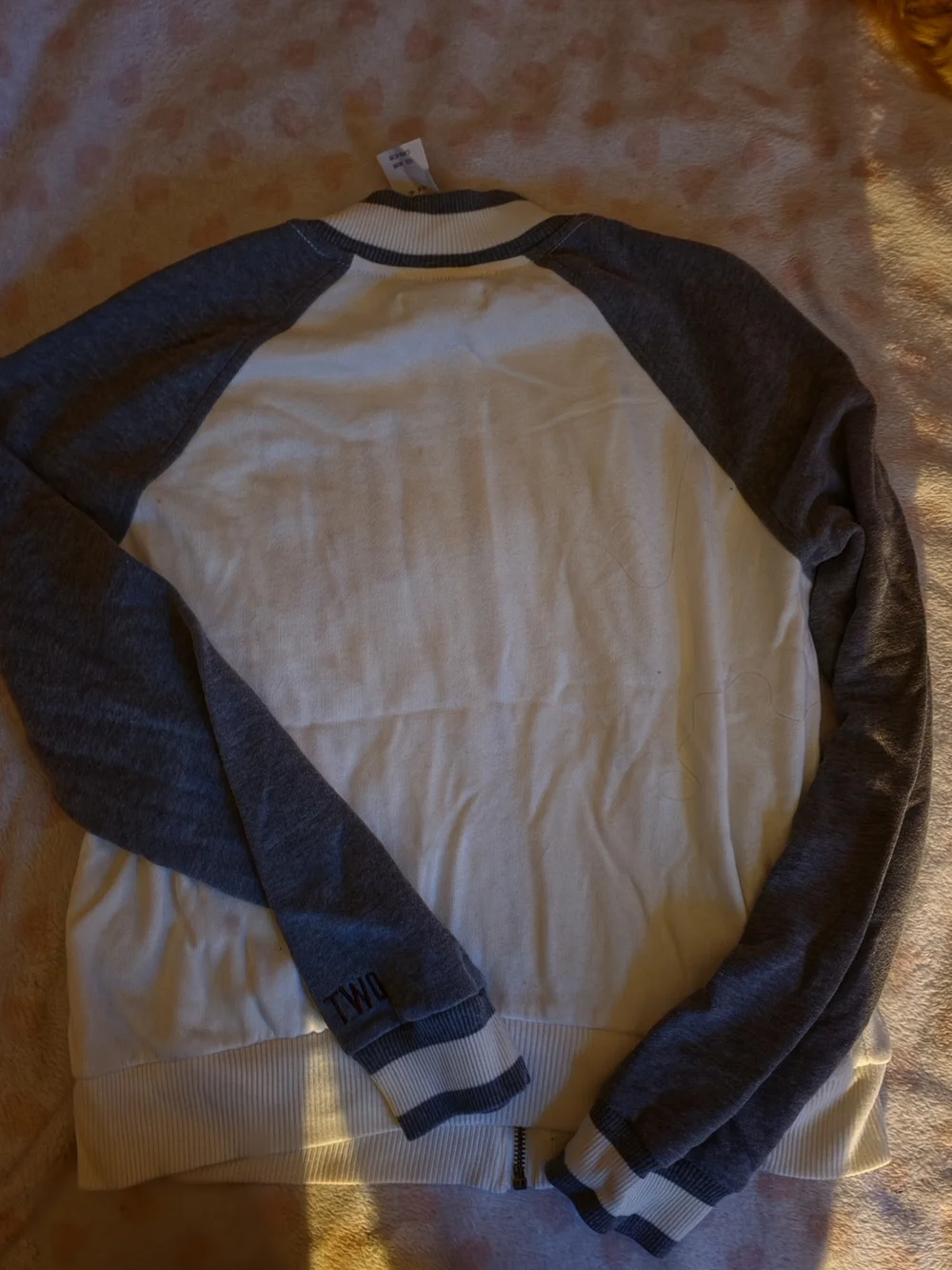 Hollister White and Gray Zip-Up Sweater Jacket
